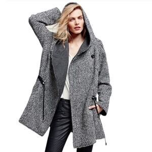 Free People satellite image tweed wool blend hood swing coat